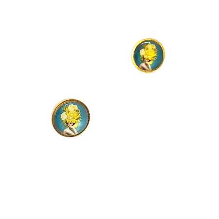 earrings stud steel gold girl with yellow flower